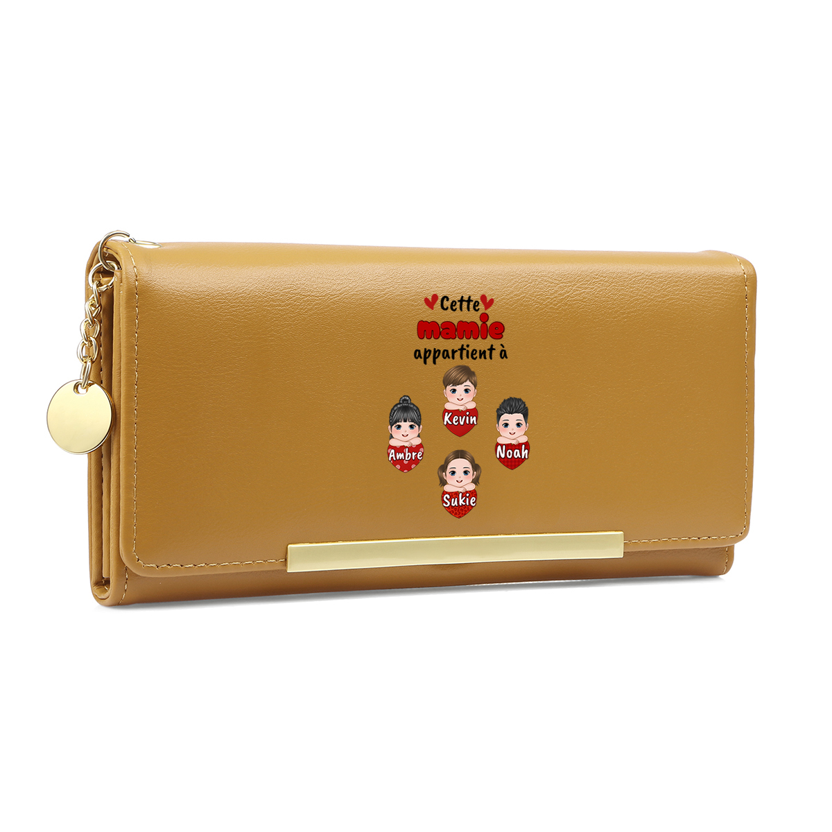 À Maman/Mamie -Portefeuille Personnalisé Long en Cuir PU avec 6 Prénoms Porte-monnaie Rose/Bleu/Jaune | Jessemade