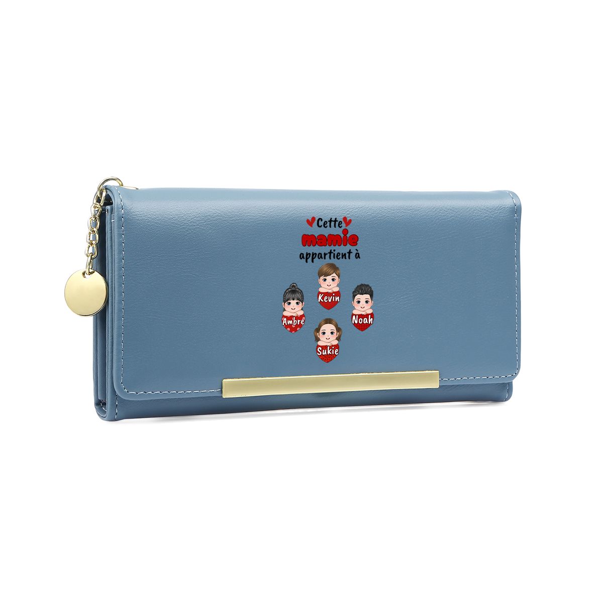 À Maman/Mamie -Portefeuille Personnalisé Long en Cuir PU avec 6 Prénoms Porte-monnaie Rose/Bleu/Jaune | Jessemade