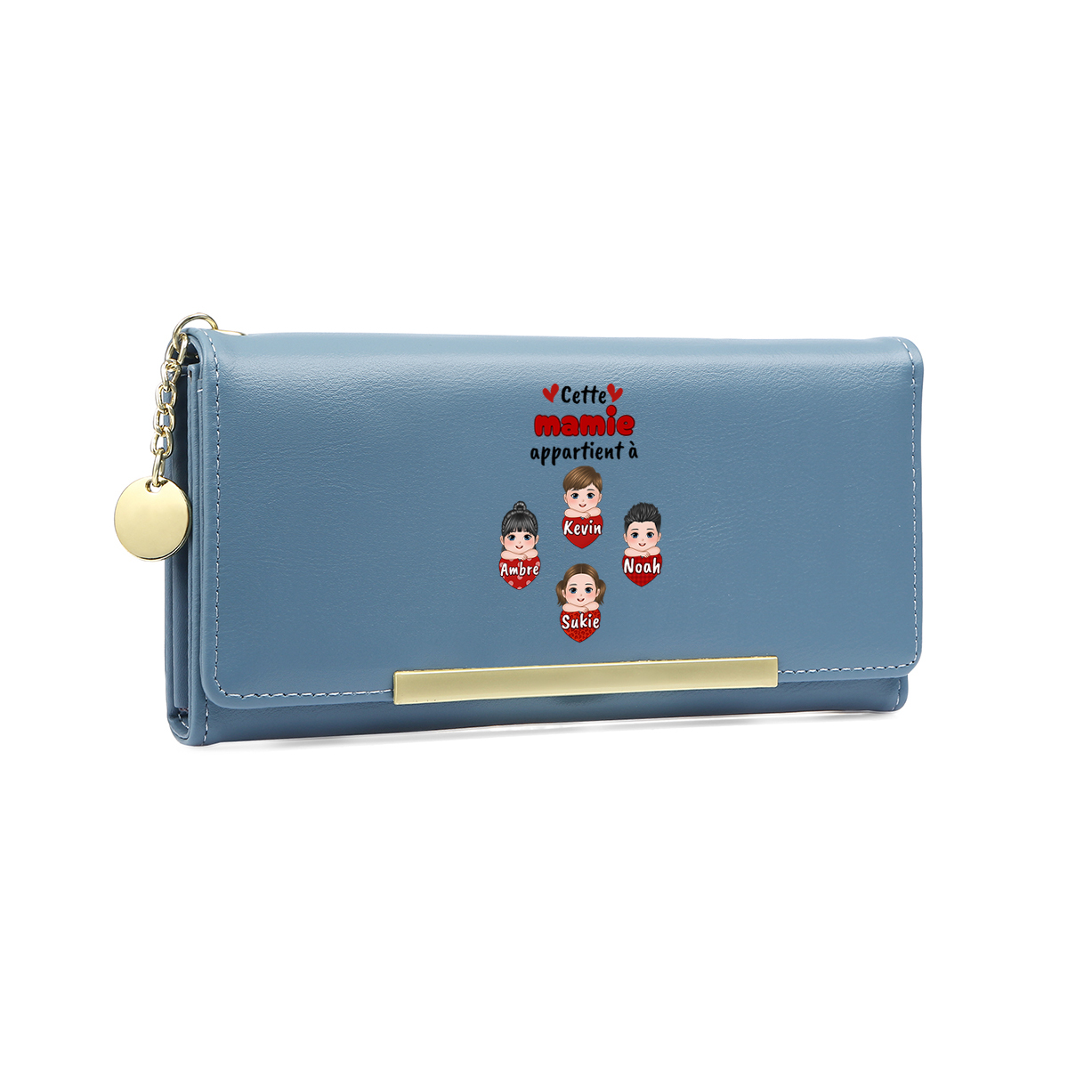À Maman/Mamie -Portefeuille Personnalisé Long en Cuir PU avec 6 Prénoms Porte-monnaie Rose/Bleu/Jaune | Jessemade