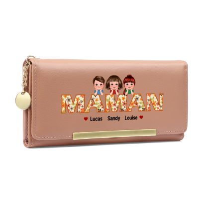 [Copy]À Maman/Mamie -Portefeuille Personnalisé avec 1-10 Prénoms et Enfants Porte-Monnaie Long en Cuir en Rose/Bleu/Jaune | Jessemade