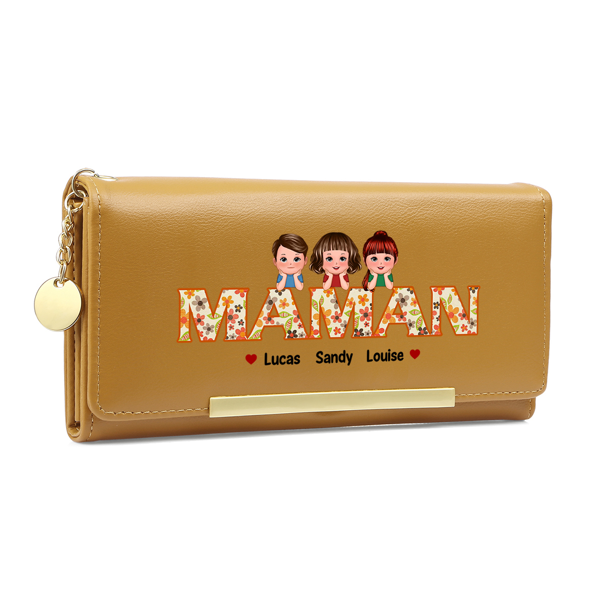 [Copy]À Maman/Mamie -Portefeuille Personnalisé avec 1-10 Prénoms et Enfants Porte-Monnaie Long en Cuir en Rose/Bleu/Jaune | Jessemade