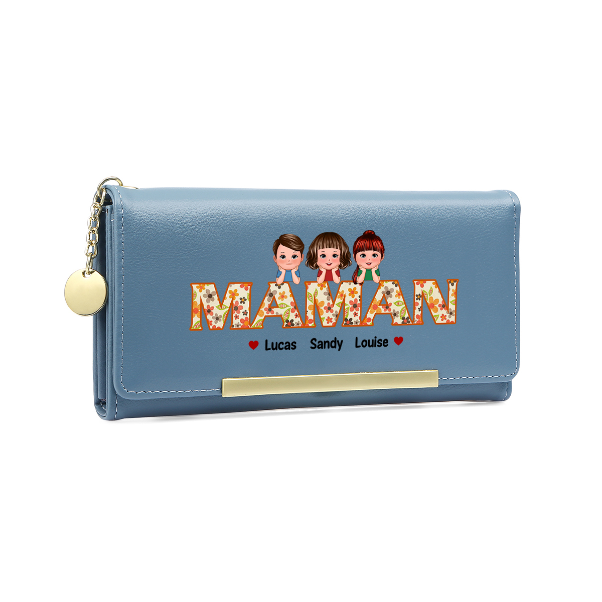 [Copy]À Maman/Mamie -Portefeuille Personnalisé avec 1-10 Prénoms et Enfants Porte-Monnaie Long en Cuir en Rose/Bleu/Jaune | Jessemade