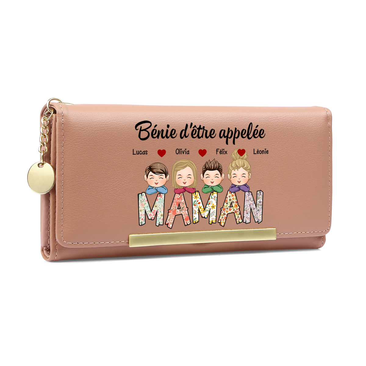 À ma Maman/Mamie -Portefeuille Personnalisé avec 1-6 Prénoms d'Enfants Porte-Monnaie en Rose/Bleu/Jaune | Jessemade