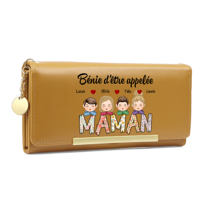 À ma Maman/Mamie -Portefeuille Personnalisé avec 1-6 Prénoms d'Enfants Porte-Monnaie en Rose/Bleu/Jaune | Jessemade