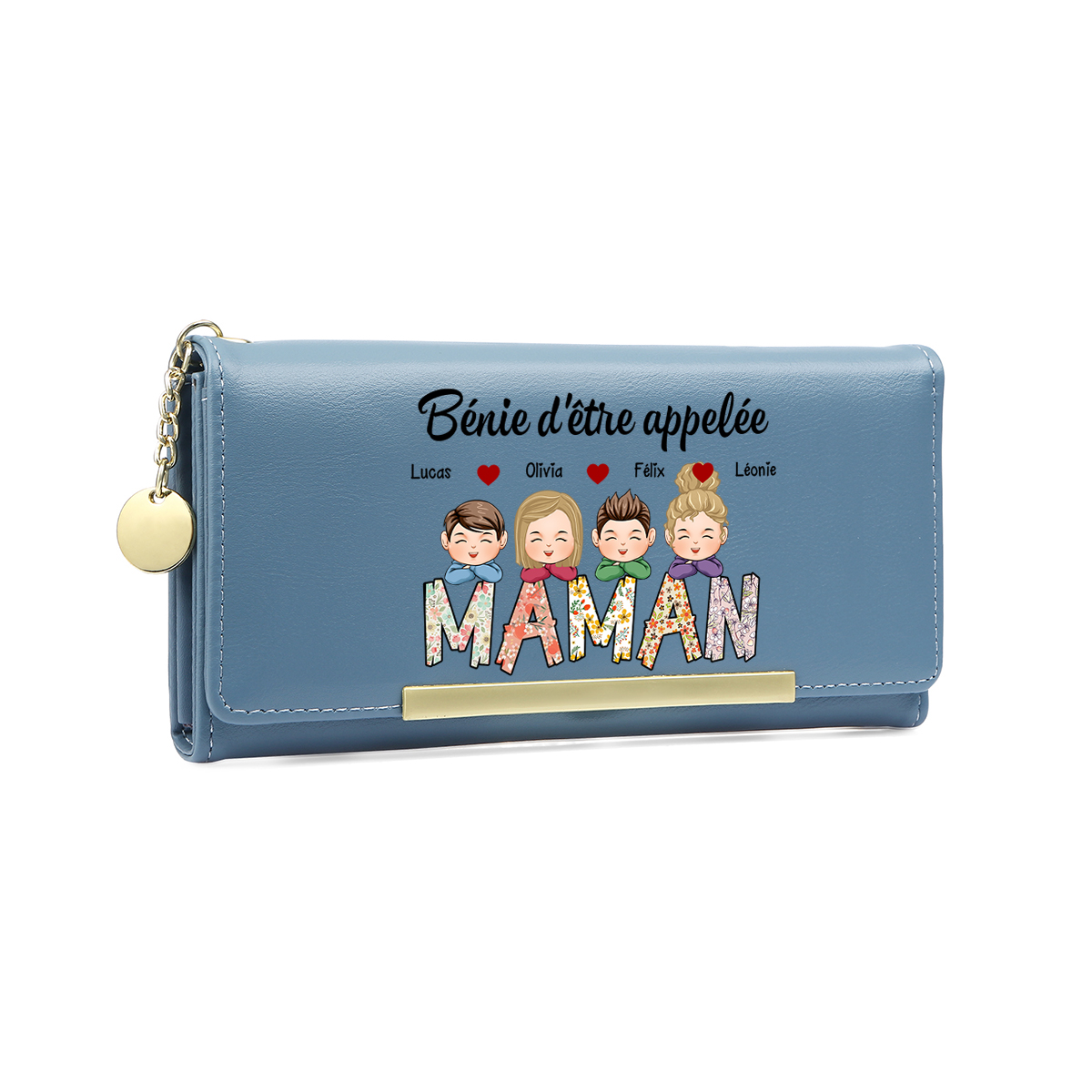 À ma Maman/Mamie -Portefeuille Personnalisé avec 1-6 Prénoms d'Enfants Porte-Monnaie en Rose/Bleu/Jaune | Jessemade