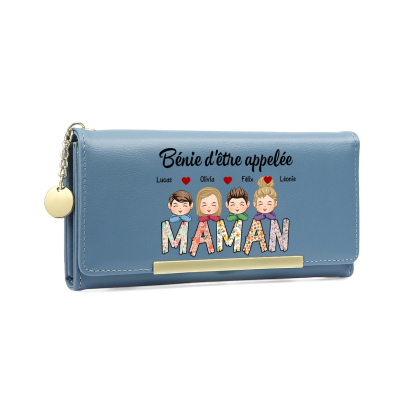 À ma Maman/Mamie -Portefeuille Personnalisé avec 1-6 Prénoms d'Enfants Porte-Monnaie en Rose/Bleu/Jaune | Jessemade