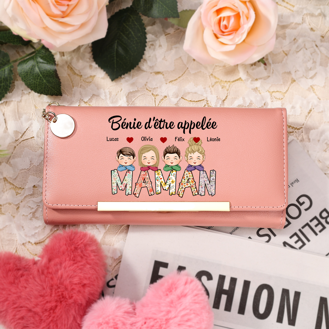 À ma Maman/Mamie -Portefeuille Personnalisé avec 1-8 Prénoms d'Enfants Porte-Monnaie en Rose/Bleu/Jaune | Jessemade