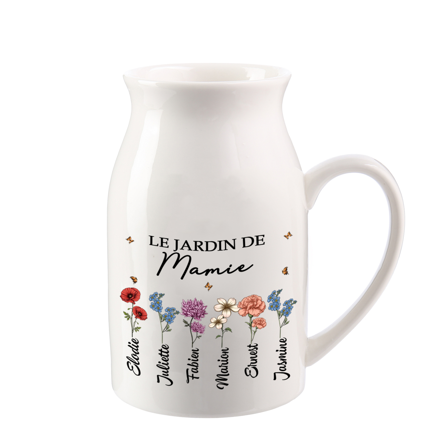 À Maman - Vase à Fleurs Personnalisé avec 5 Prénoms et 1 Texte la Main dans la Main Décoration de la Maison (sans plantes) | Jessemade