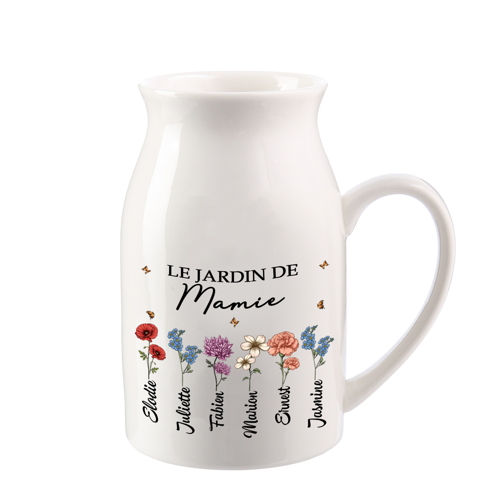 À Maman - Vase à Fleurs Personnalisé avec 5 Prénoms et 1 Texte la Main dans la Main Décoration de la Maison (sans plantes) | Jessemade