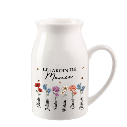 À Maman - Vase à Fleurs Personnalisé avec 5 Prénoms et 1 Texte la Main dans la Main Décoration de la Maison (sans plantes) | Jessemade