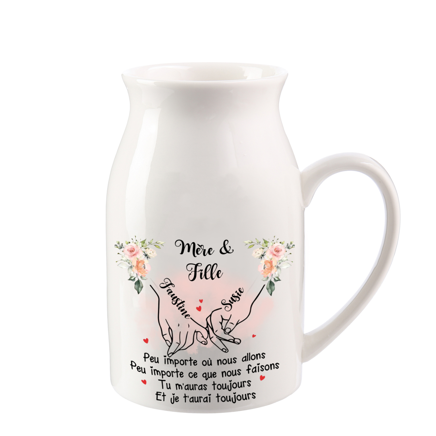 Vase personnalisé en céramique avec 1 à 6 prénoms et fleurs – Cadeau famille pour maman | Jessemade