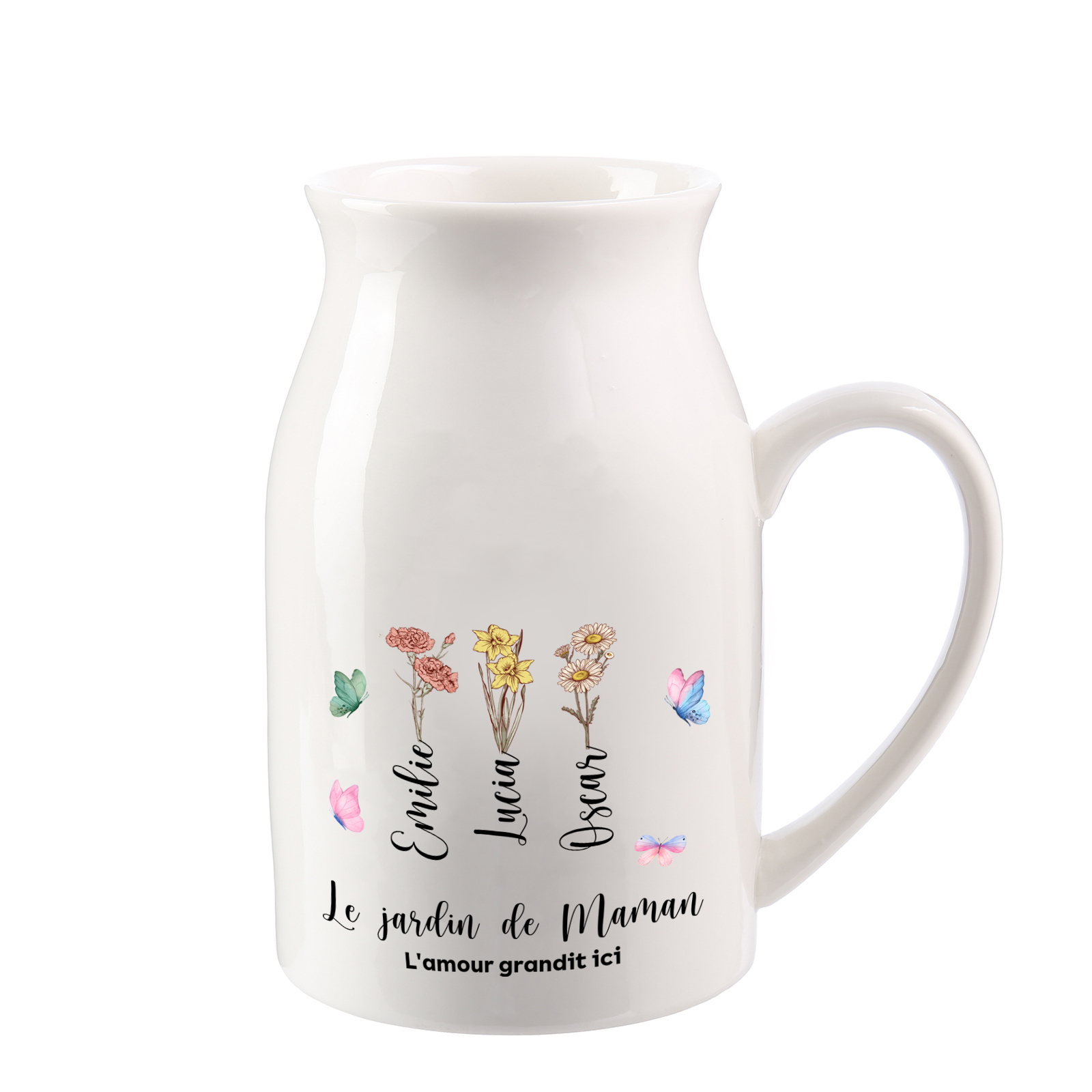 [Copy]Vase Personnalisé avec 2-8 Prénoms et 1 Texte Vase en Céramique Motif la Main dans la Main (sans fleurs) | Jessemade