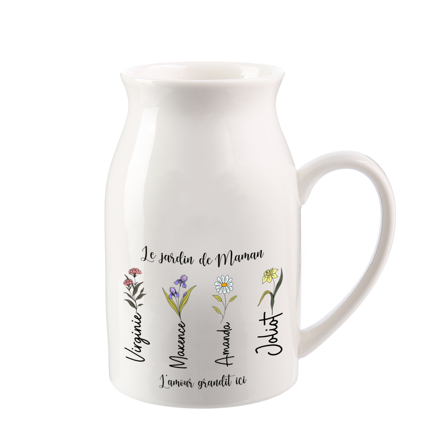 [Copy]Vase Personnalisé avec 1-10 Prénoms et 2 Textes Vase en Céramique Motif Fleurs et Papillons (sans fleurs) | Jessemade