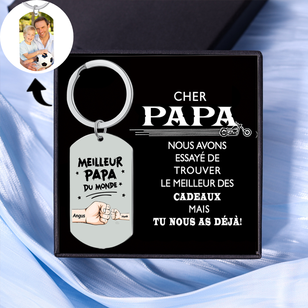 À mon Papa - Porte-Clés Personnalisé avec 2-5 Prénoms et Poings avec 1 Photo Cadeau pour “Meilleur Papa du Monde”  | Jessemade