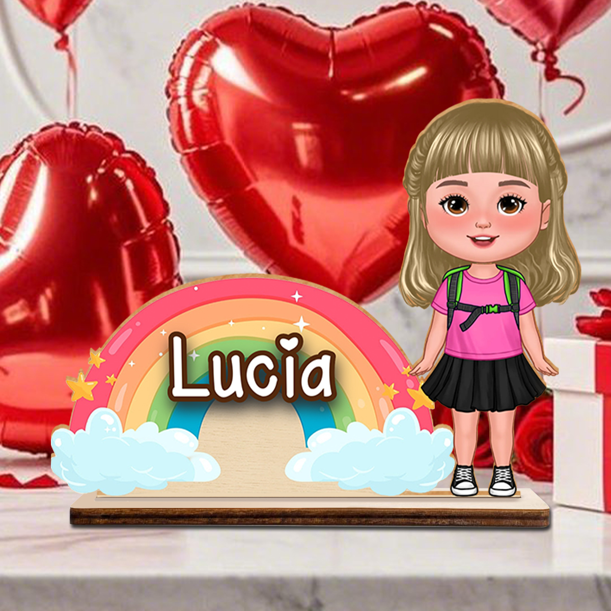 Décoration en Bois Personnalisée Arc-en-Ciel avec Prénom et Personnage Cadeau pour Enfant | Jessemade