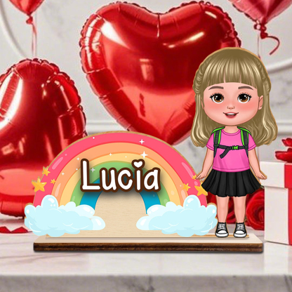 Décoration en Bois Personnalisée Arc-en-Ciel avec Prénom et Personnage Cadeau pour Enfant | Jessemade