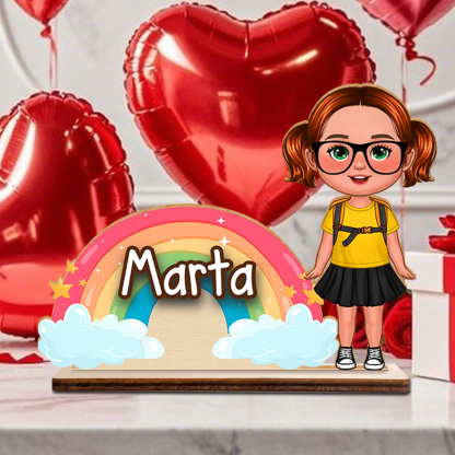 Décoration en Bois Personnalisée Arc-en-Ciel avec Prénom et Personnage Cadeau pour Enfant | Jessemade