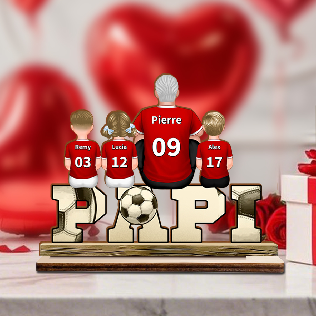 À mon Papi - Décoration en bois de Football Personnalisé avec 2-5 Prénoms et Enfants | Cadeaux Fête des Grands-Pères | Jessemade