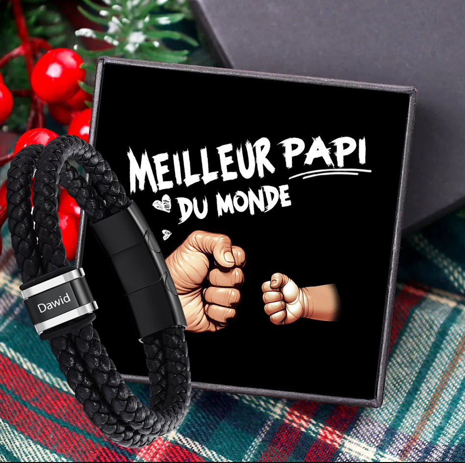 Bracelet personnalisé en cuir pour Papi – 1 à 5 prénoms | Jessemade