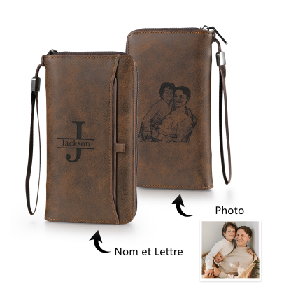 Portefeuille photo personnalisé en cuir PU avec initiale et nom Cadeau Fête des Pères Noël Anniversaire Pour papa mari grand père | Jessemade