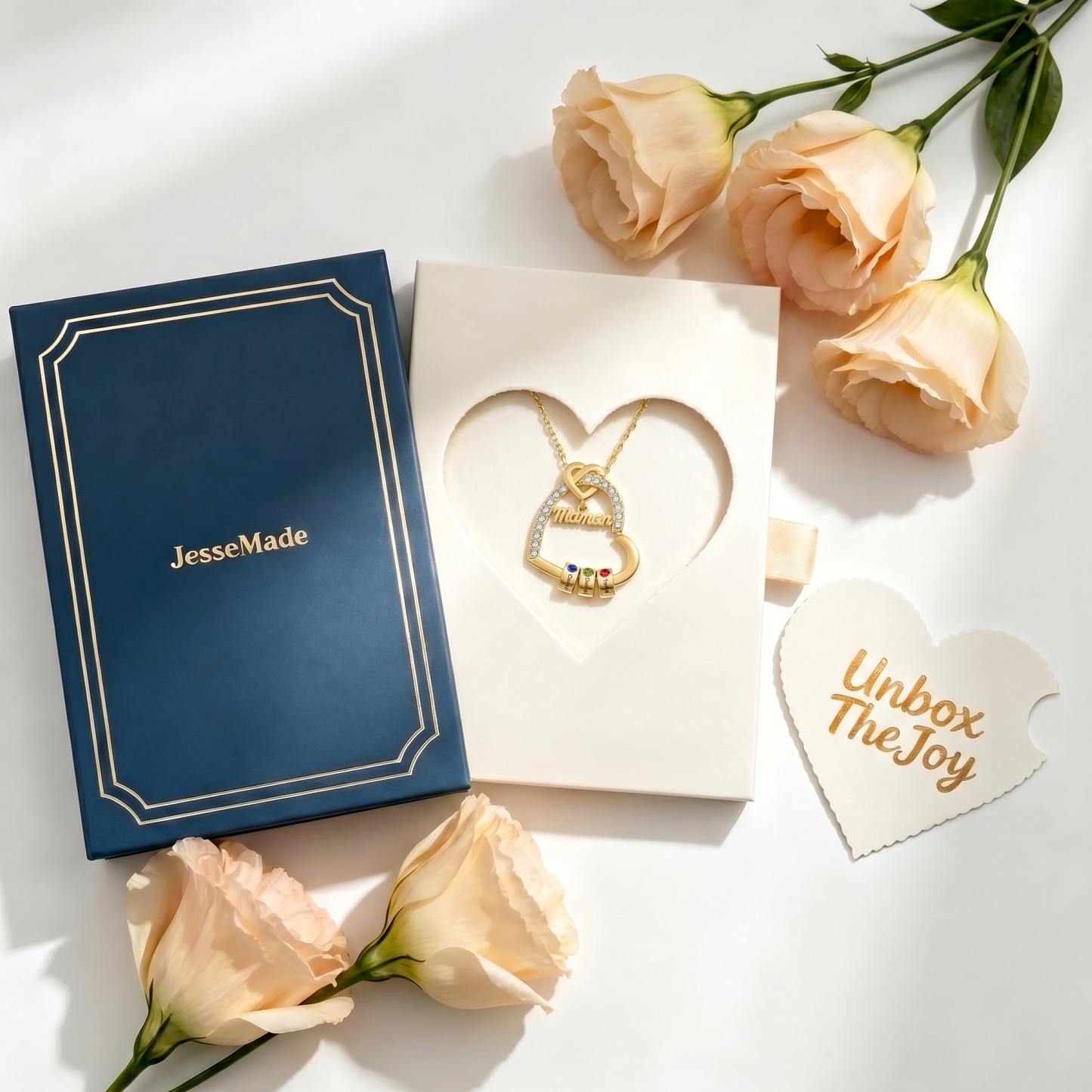 Collier Coeur Personnalisé avec 1-5 Prénoms – Cadeau Émotionnel pour la Fête des Mères | Jessemade