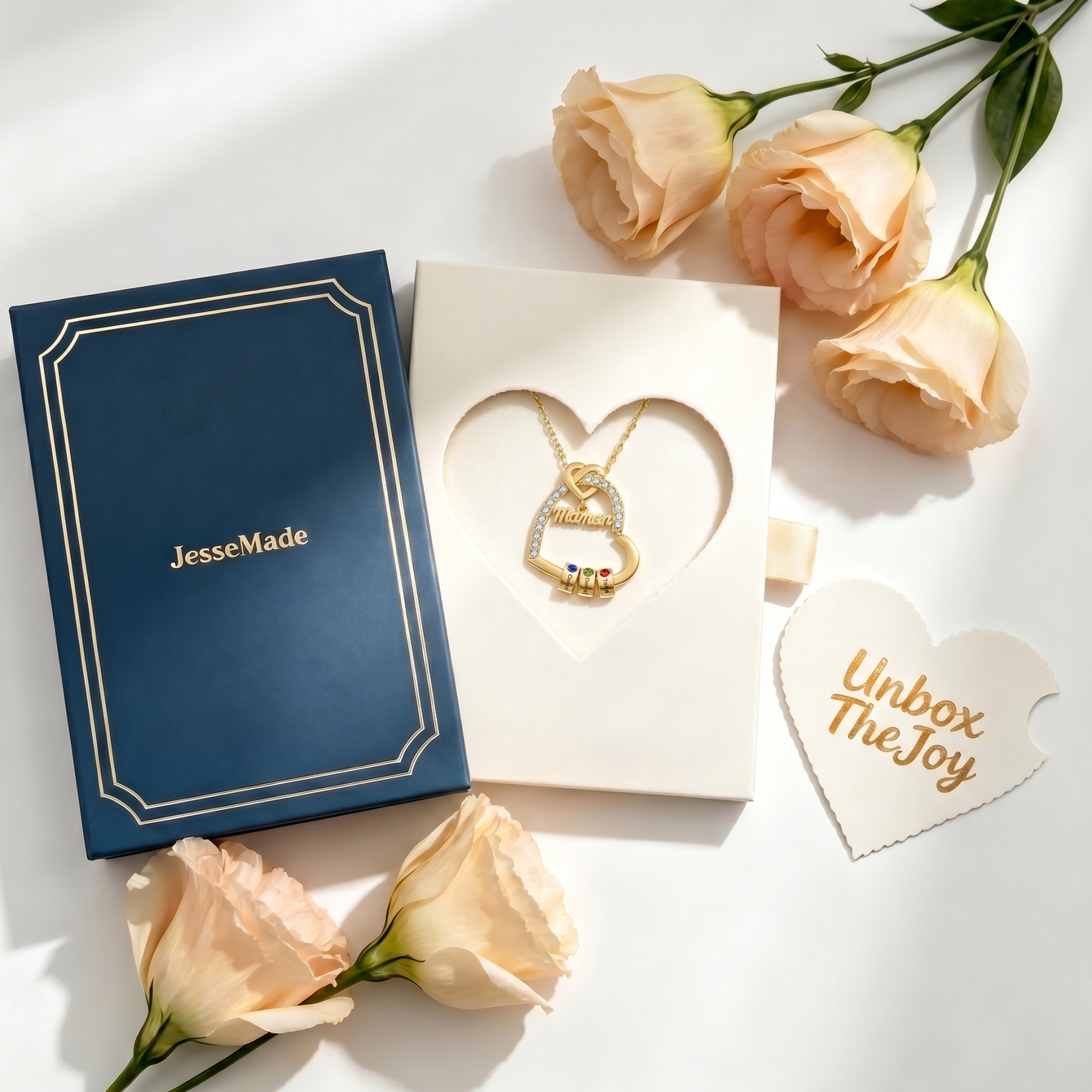 Collier Coeur Personnalisé avec 1-5 Prénoms – Cadeau Émotionnel pour la Fête des Mères | Jessemade