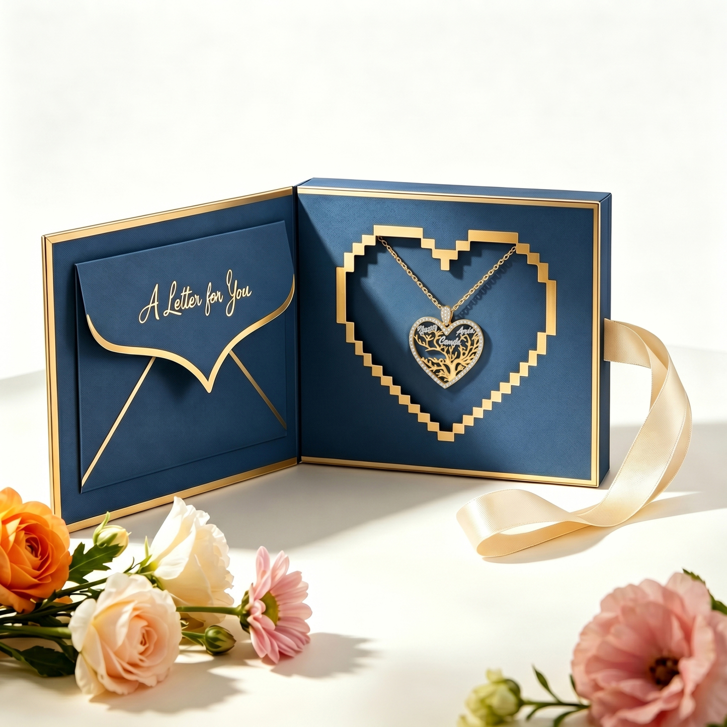 Collier Cœur Personnalisé avec 1-6 Noms Gravés, Collier Arbre de Vie pour Maman/Mamie avec Coffret Cadeau Jessemade