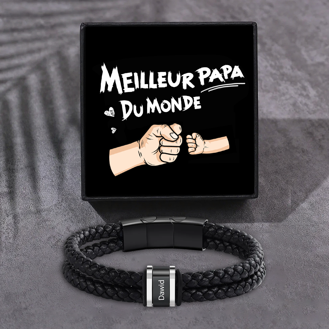 Bracelet Personnalisé en Cuir et Acier Inoxydable Personnalisé avec Prénoms Bracelet Homme | Jessemade