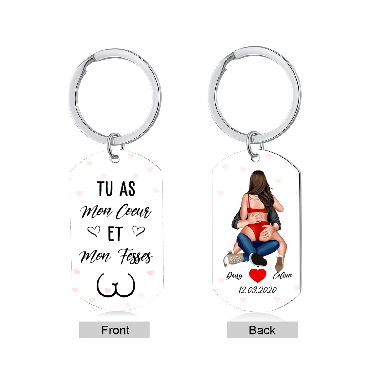 Porte-Clés 2 Prénoms Personnalisés avec Date Cadeau pour Couple Saint-Valentin | Jessemade