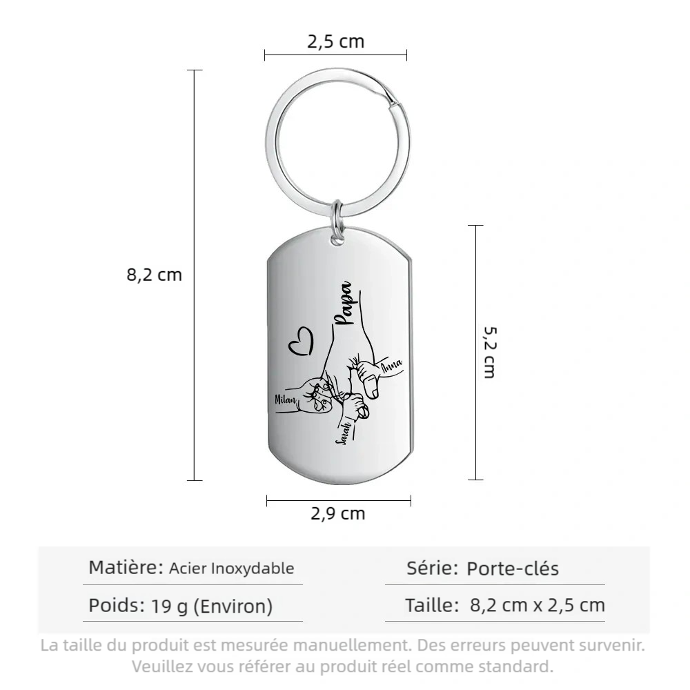 À Mon Papa - Porte-Clés la Main dans la Main 1-4 Noms Personnalisé Avec Coffret | Jessemade