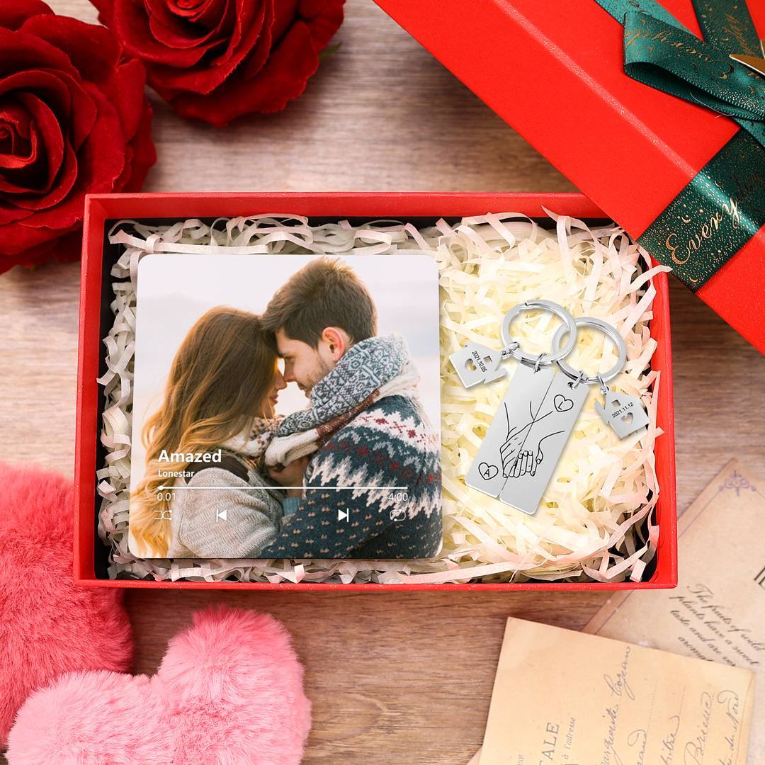 Coffret-Cadeau Aimant Photo Musical et Porte-Clés Gravé - Un Souvenir Personnalisé | Jessemade