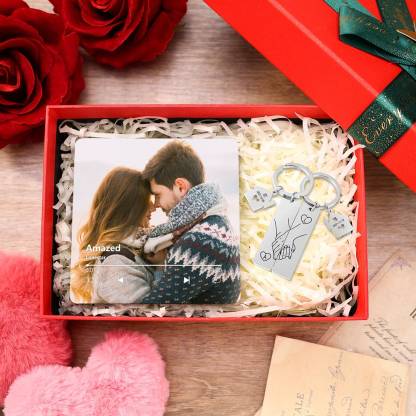 Coffret-Cadeau Aimant Photo Musical et Porte-Clés Gravé - Un Souvenir Personnalisé | Jessemade