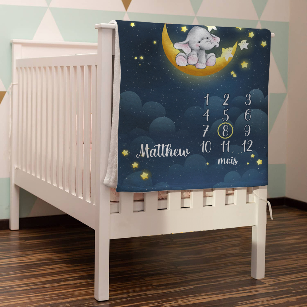Couverture Plaids Polaire mensuelle 1 Prénom et Mois Personnalisés pour Bébé cadeau personnalise bebe 1 an | Jessemade