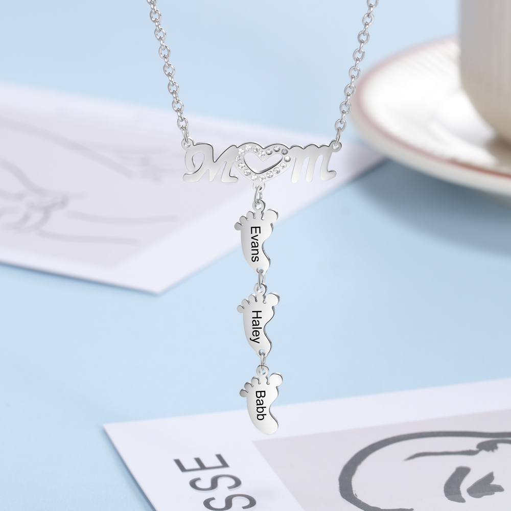 Collier Pied Bébé 5 Prénoms Personnalisés pour Maman