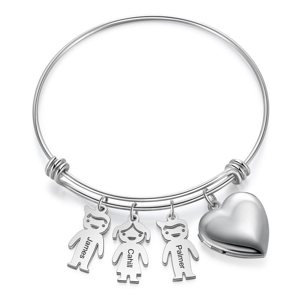 Bracelet Photo Personnalisé Coeur Avec 3 Enfants Breloques