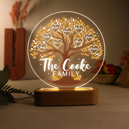 Lampe de chevet Arbre de Vie LED Lumières 9 Prénoms et 1 Texte Personnalisés pour Famille