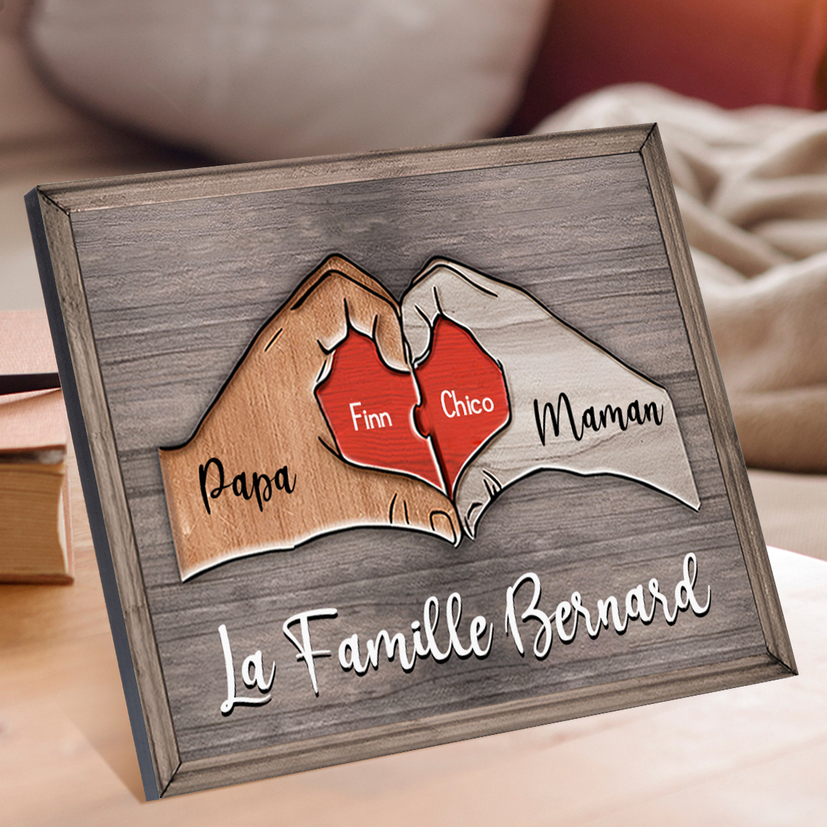 À ma Famille-Cadre en Bois Puzzle 2 Prénoms Personnalisés avec Texte