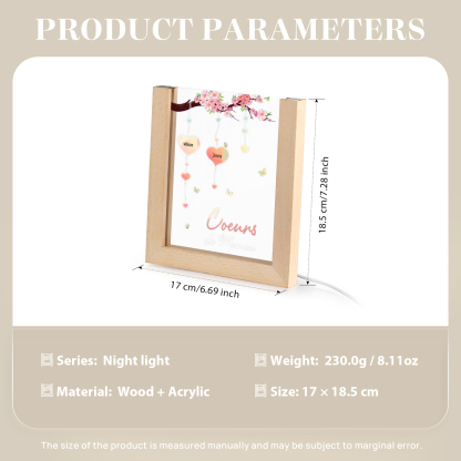 À Maman/Mamie - Lampe de chevet LED Arbre 2 Prénoms Personnalisés avec 1 Texte