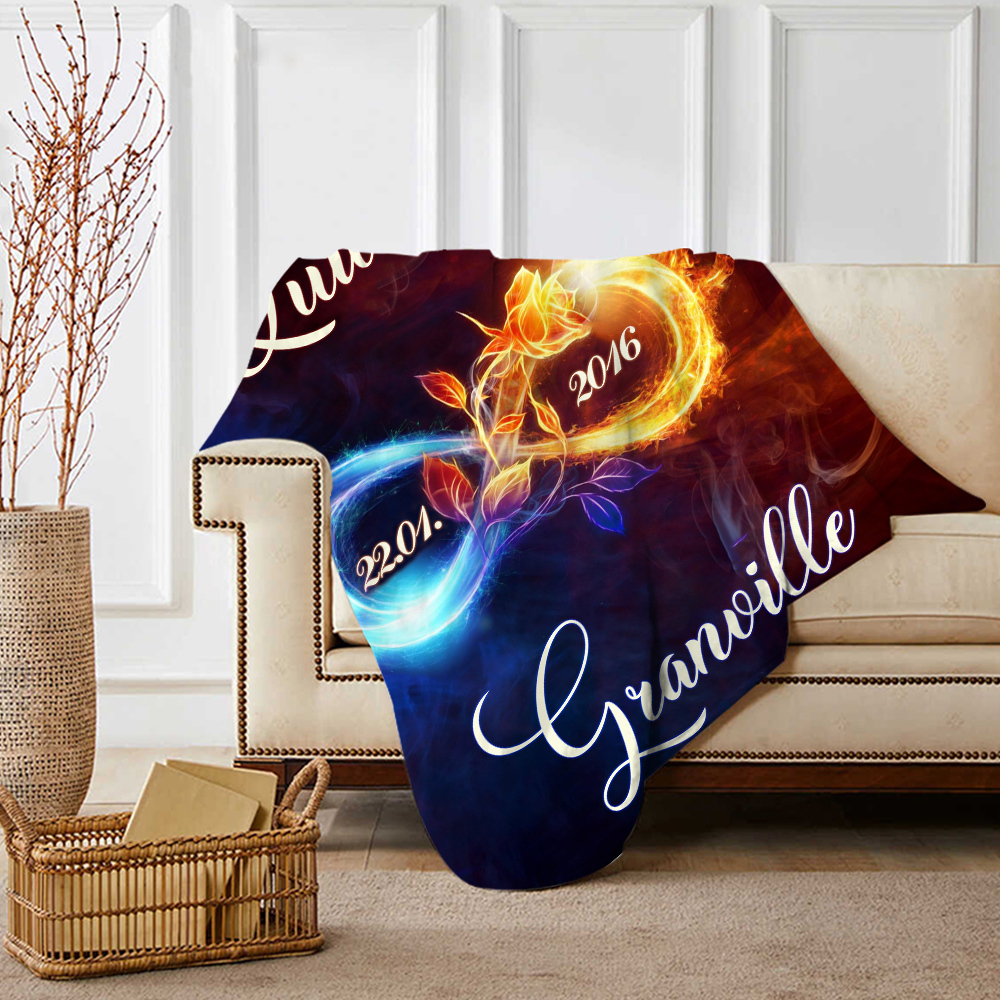 Couverture Plaids Polaire 2 Prénoms Personnalisés avec 2 Années pour Couple | Jessemade