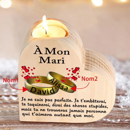 À Mon Mari-Bougeoir en Bois Couple 2 Prénoms Personnalisés sans bougie