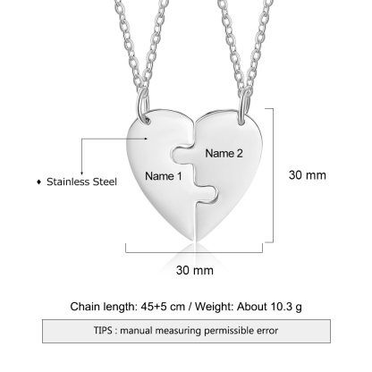 Collier Personnalisé avec 2 Prénoms Collier Coeur pour Couple｜Jessemade