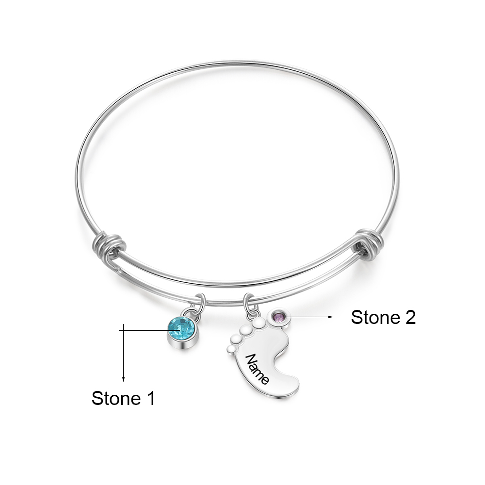 Bracelet Jonc Ajustable Avec 1 Breloque Pied 2 Pierre de Naissance