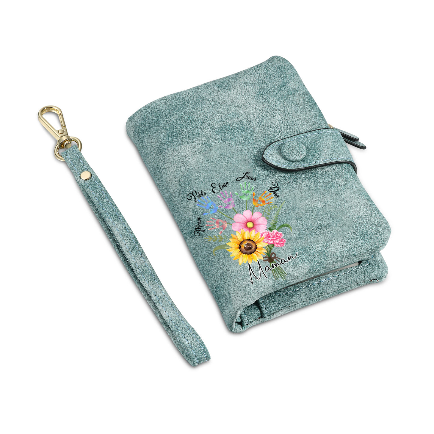 Portefeuille Fleurs 5 Prénoms et 1 Texte Personnalisés Porte-Monnaie Carte pour Femmes