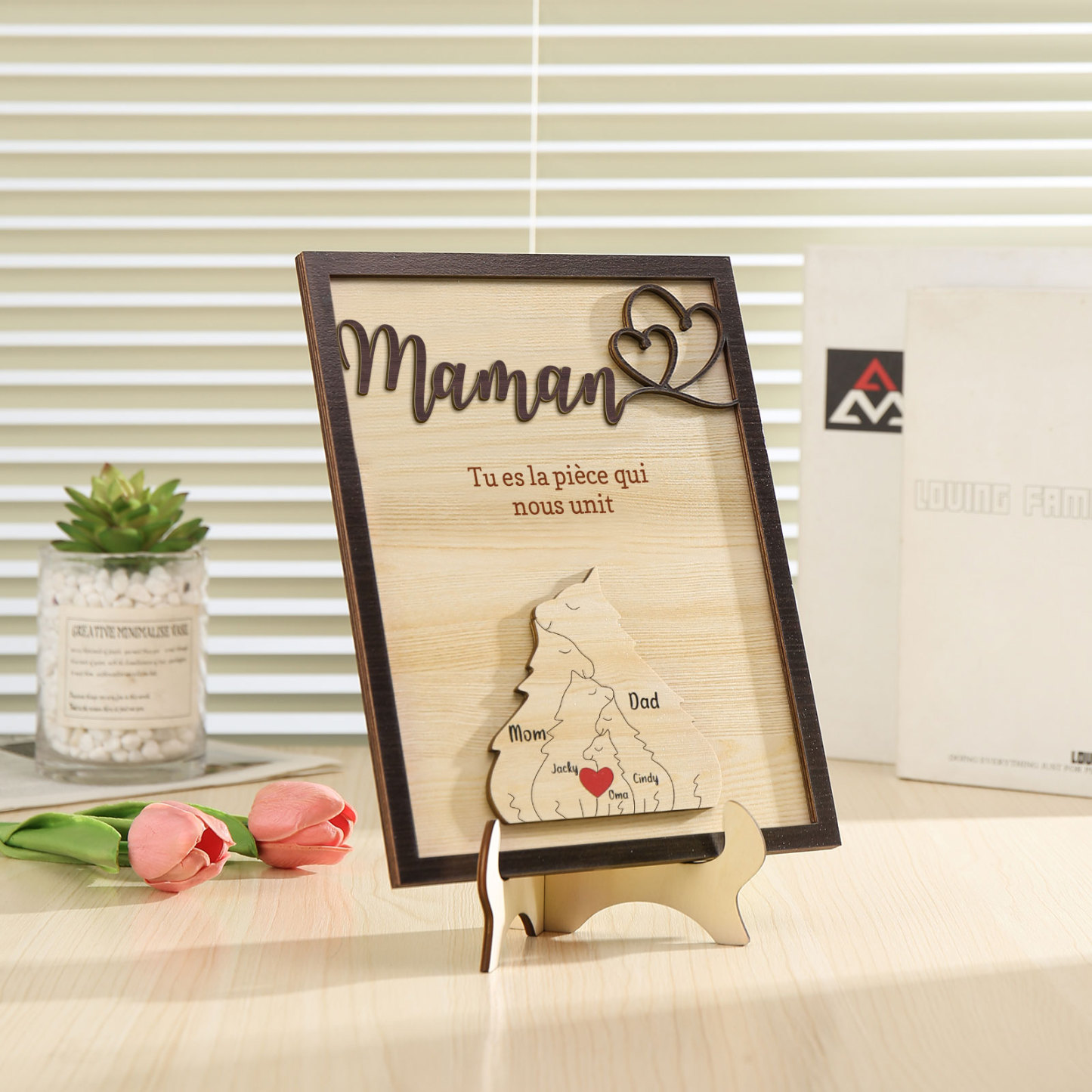 À ma Maman - Décoration en bois Renard 5 Prénoms Personnalisés Ornement pour Famille