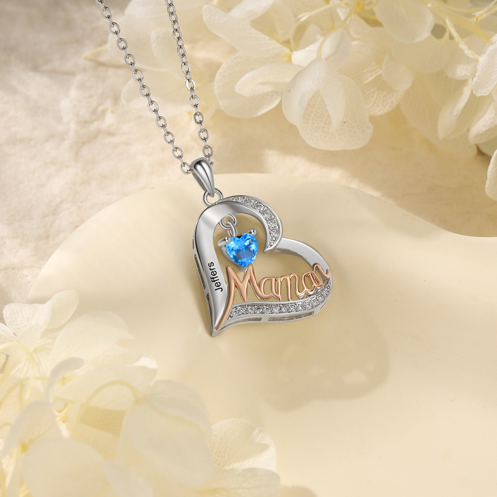 3PCS Coffret Cadeau - Portefeuille, Collier Coeur et Carte Personnalisés avec Prénom et Dessin Enfant et Pierre de Naissance | Jessemade