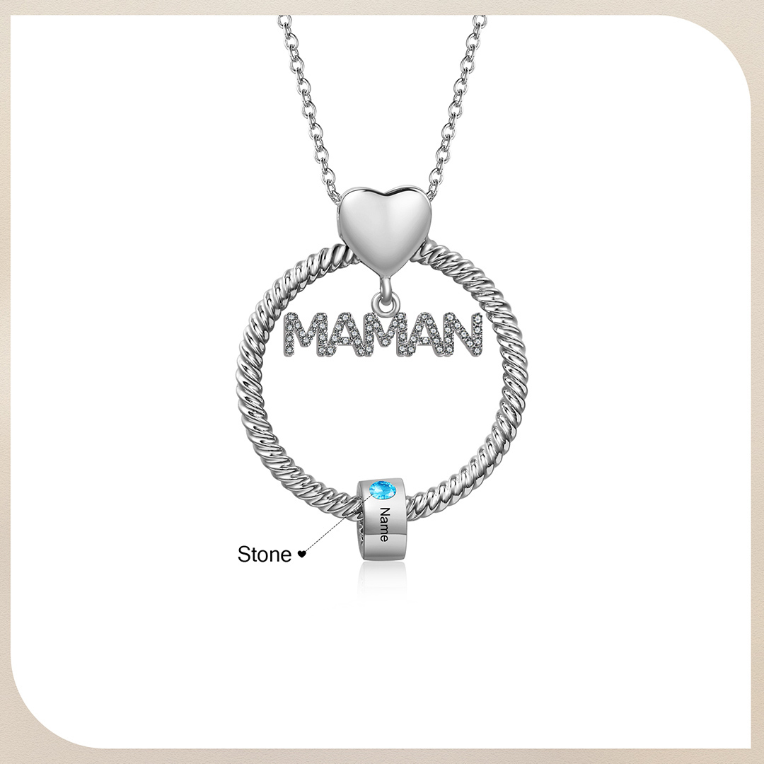 À ma Maman - Collier Pendentif 1 Prénom Personnalisé avec Pierre de naissance