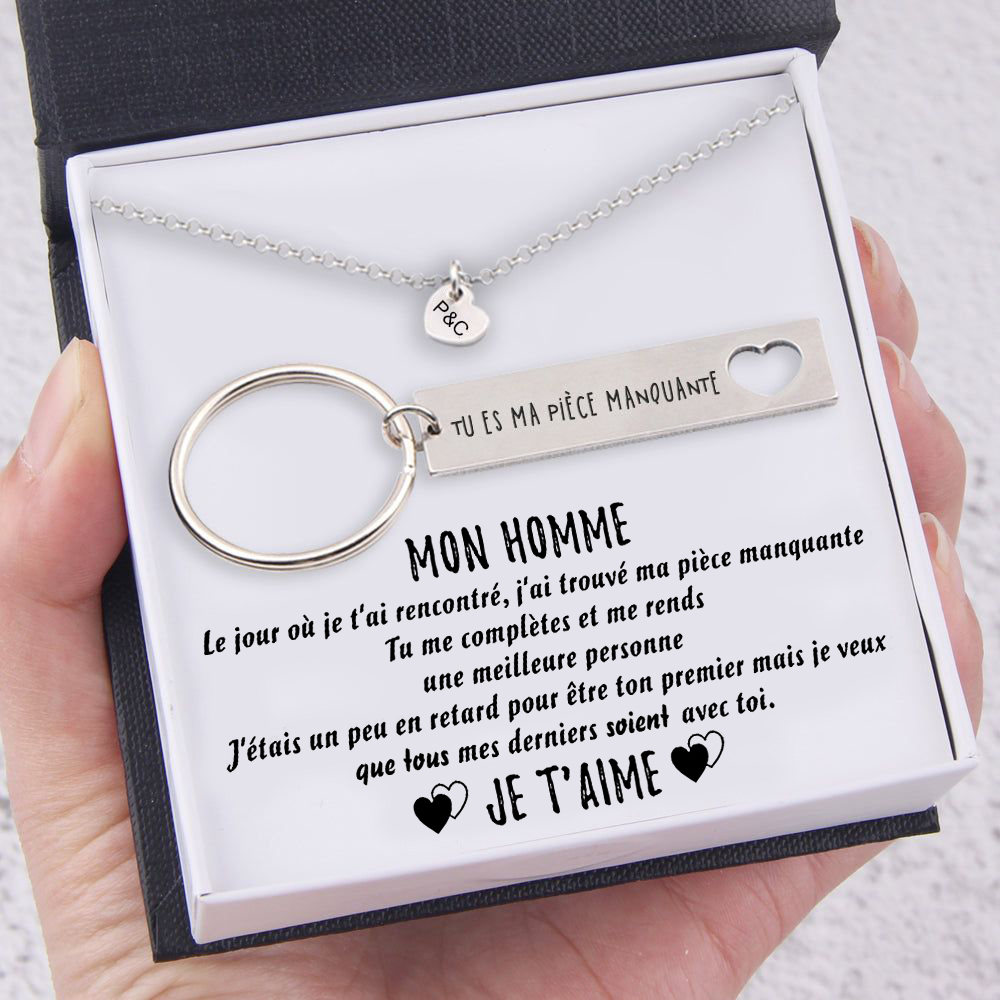 Collier et Porte-Clés Combinaison 2 lettres personnalisé avec texte pour couple