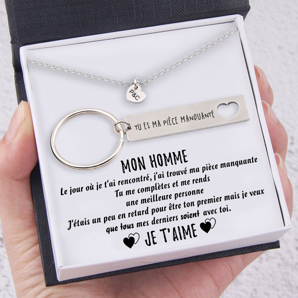 Collier et Porte-Clés Combinaison 2 lettres personnalisé avec texte pour couple