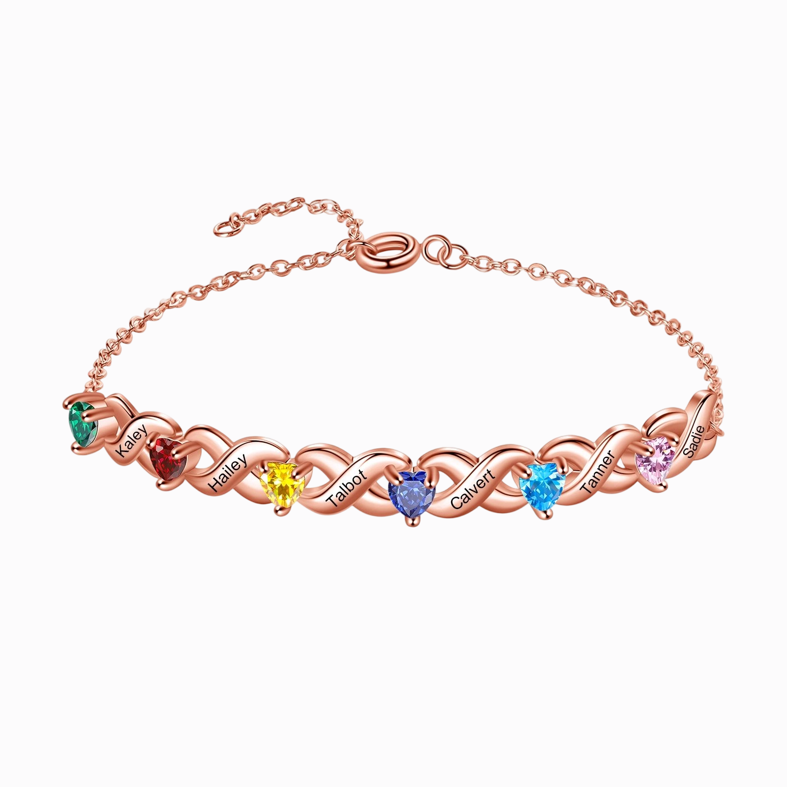Bracelet à Breloque 2-7 Prénoms Personnalisé avec 2-7 Pierres de Naissance