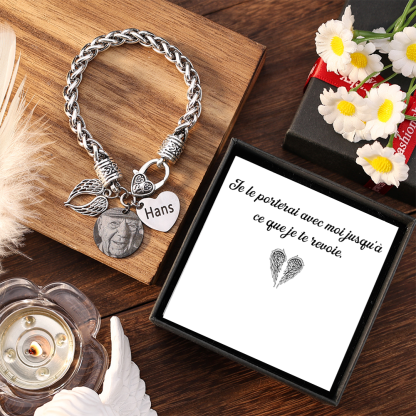 Bracelet Coeur et Ailes commémoratif 1 Prénom Personnalisé avec photo Bracelet Personnalisé | Jessemade